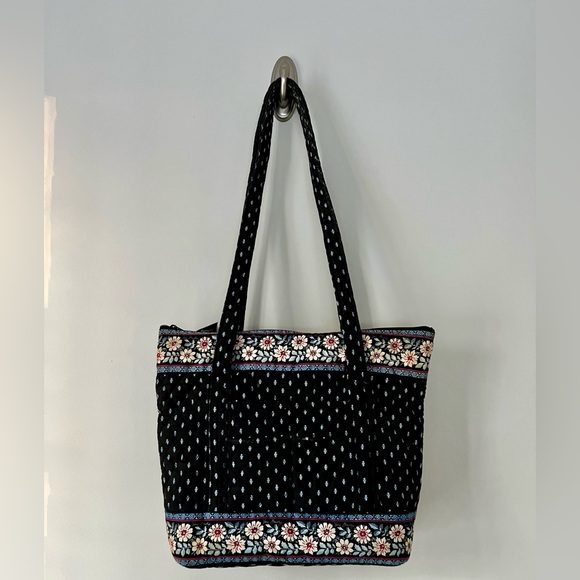 Vera Bradley Handbags - Vintage Vera Bradley Black Zipper Tote Floral Pattern